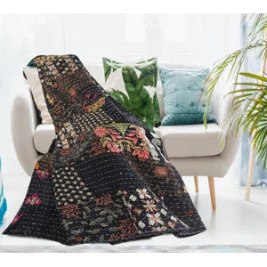 Advika Handmade Kantha Cotton Throw Blanket
