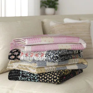 Advika Handmade Kantha Cotton Throw Blanket